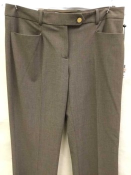 Womens, Slacks, CALVIN KLEIN, Brown, Polyester, Rayon, Solid, W 30, 2, Low Rise, Belt Loops, 3 Pockets,