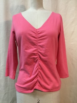 Womens, Top, WOLFORD, Bubble Gum Pink, Cotton, Synthetic, Solid, S, Bubblegum Pink, V-neck, Ruched, 3/4 Sleeves