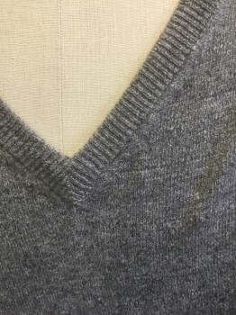 J.CREW, Gray, Cotton, Solid, Knit, V-neck, Long Sleeves
