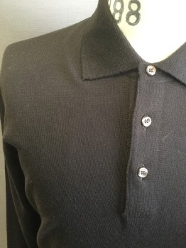 CAROLL & CO, Dk Umber Brn, Wool, Solid, Long Sleeves, Collar Attached, 3 Buttons,  Knit,