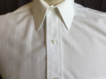 VAN HEUSEN, White, Cotton, Polyester, Stripes - Vertical , Vertical Self Vertical Stripes, Collar Attached, Button Front, 1 Pocket, Short Sleeves,