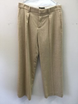 Womens, Slacks, BANANA REPUBLIC, Tan Brown, Wool, Polyester, Solid, 6, Twill, Pleated Front, 4 Pockets, Belt Loops
