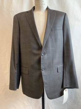 Mens, Suit, Jacket, HART SHAFFNER MARX, Brown, Black, Wool, Synthetic, Plaid, 44R, Notched Lapel, Collar Attached, 2 Buttons,  3 Pockets,
