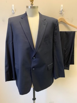 JACK VICTOR, Navy Blue, Wool, Solid, Single Breasted, Notched Lapel, 2 Buttons, 3 Pockets