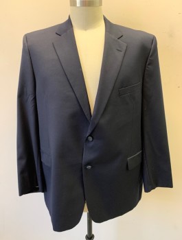 JACK VICTOR, Navy Blue, Wool, Solid, Single Breasted, Notched Lapel, 2 Buttons, 3 Pockets