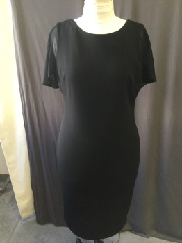 Womens, Cocktail Dress, CALVIN KLEIN, Black, Polyester, Spandex, Solid, 14, Ballet Neck,back V-neck with  Sheer Poly Chiffon Attached Capelette, Back Zipper,
