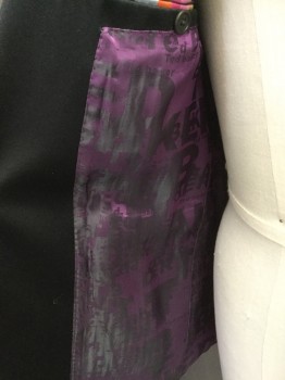 TED BAKER, Espresso Brown, Black, Cotton, Solid, Velvet Body with Black Notched Lapel, Pocket Flap, Purple and Black Lining