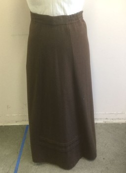 N/L MTO, Brown, Wool, Solid, 1.25" Wide Self Waistband, Drawstring Waist, 2 Horizontal Pintucks at Center Front Hem, Floor Length, Double Layered, Made To Order