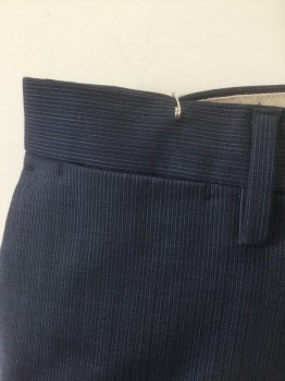 BANANA REPUBLIC, Navy Blue, Blue, Wool, Stripes - Micro, Navy with Blue Micro Stripes and Dots Pattern, Flat Front, Zip Fly, 5 Pockets Including 1 Watch Pocket, Straight Leg