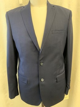 DKNY, Navy Blue, Royal Blue, Wool, Heathered, 2 Buttons,  Notched Lapel, 3 Pockets,