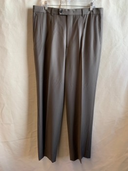 MTO, Putty/Khaki Gray, Wool, Solid, SUIT PANTS, Pleated Front, 4 Pockets, Belt Loops, Zip Fly, Button Closure