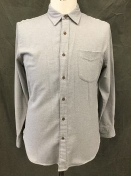 J. CREW, Lt Gray, Cotton, Solid, Brushed Cotton, Button Front, Collar Attached, Long Sleeves, Button Cuff, 1 Pocket