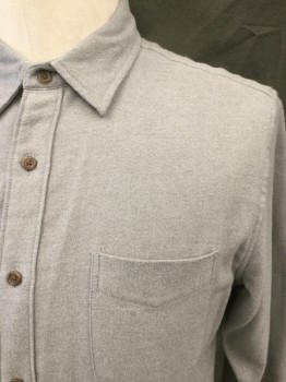 Mens, Casual Shirt, J. CREW, Lt Gray, Cotton, Solid, L, Brushed Cotton, Button Front, Collar Attached, Long Sleeves, Button Cuff, 1 Pocket