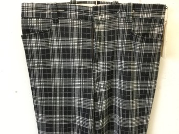 N/L, Black, White, Polyester, Plaid, Flat Front, 4 Pockets, Boot Cut,