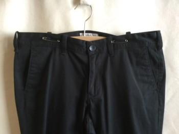 Mens, Slacks, EXPRESS, Black, Cotton, Spandex, Solid, 33/32, 1.5" Waistband with Belt Hoops, Flat Front, Zip Front, 4 Pockets