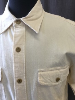 Mens, Casual Shirt, WALLACE BARNES, Cream, Cotton, Solid, 17/34, Button Front, Long Sleeves, Collar Attached, 2 Flap Pocket, Lightly Slubbed Fabric, Shoulder Pleats and Back Darts Make It a Slim Fit