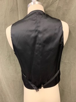 Mens, Suit, Vest, JOHN VARVATOS, Black, Wool, Solid, 36 S, Button Front, 4 Pockets, Self Belted Tab Back