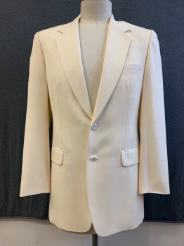 HIGH SOCIETY, Cream, Wool, Polyester, Solid, Single Breasted, Collar Attached, Notched Lapel, 3 Pockets, 2 Buttons *Black Streak on Back Right Shoulder*