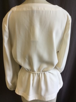 J.CREW, Lt Beige, Polyester, Solid, Overlap V-neck, Gathered Waist with Elastic Back and Detachable Self Thin Belt, Long Sleeves with Thin Cuff & 1 Self Cover Button