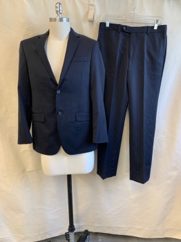 RALPH LAUREN, Navy Blue, Beige, Wool, Stripes - Pin, Notched Lapel, Single Breasted, Button Front, 2 Buttons, 3 Pockets