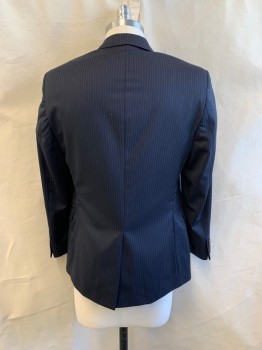 RALPH LAUREN, Navy Blue, Beige, Wool, Stripes - Pin, Notched Lapel, Single Breasted, Button Front, 2 Buttons, 3 Pockets