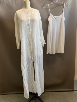 Womens, Dress, Piece 1, THEORY, Bone White, Cotton, Polyester, Solid, XS, DRESS, Round Neck, L/S, Button Front, 2 Pockets, Slits on Both Sides, Sheer