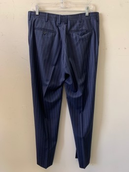 Mens, Suit, Pants, GALANTE, Navy Blue, Blue, Wool, Stripes - Vertical , 32/33, F.F, Side Pockets, Zip Front, Belt Loops