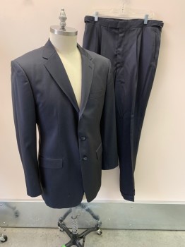 Mens, Suit, Jacket, DAVID BOREANAZ, Navy Blue, Wool, 42L, Notched Lapel, Single Breasted, Button Front, 2 Buttons, 3 Pockets