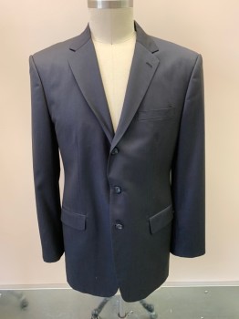 Mens, Suit, Jacket, DAVID BOREANAZ, Navy Blue, Wool, 42L, Notched Lapel, Single Breasted, Button Front, 2 Buttons, 3 Pockets