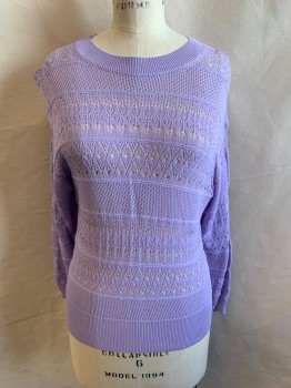 Womens, Pullover, SPLENDID, Lilac Purple, Rayon, Nylon, L, Crochet. Crew Neck, Pullover  Long Sleeves
