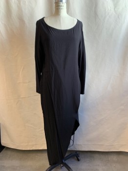 Womens, Dress, Long & 3/4 Sleeve, TYSA, Black, Rayon, Solid, S, Long Sleeves, Bateau/Boat Neck, Asymmetrical Hem, Wraplike Skirt