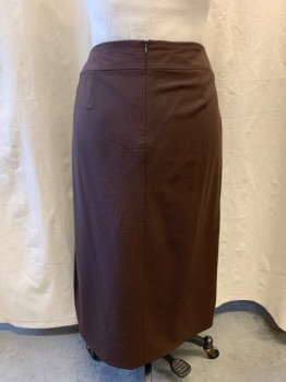 Womens, Skirt, Below Knee, SAKS FIFTH AVE, Brown, Polyester, Acetate, Solid, 16, Wide Waistband, Zip Back, Side Pleat