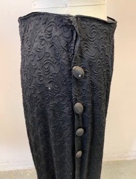MTO, Black, Linen, Abstract , Textured Fabric, Hook & Eye Side, Large Almond Shaped Faux Buttons on Side, A-Line, Hem Below Knee