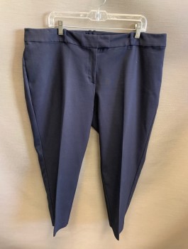LIZ CLAIBORNE, Navy Blue, Poly/Cotton, Spandex, Solid, Mid Rise, Slim Cropped Leg, Tab Waist, Zip Fly, 2 Faux (Non Functional) Pockets in Back