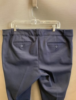 Womens, Slacks, LIZ CLAIBORNE, Navy Blue, Poly/Cotton, Spandex, Solid, Sz.18, Mid Rise, Slim Cropped Leg, Tab Waist, Zip Fly, 2 Faux (Non Functional) Pockets in Back