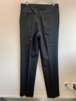 Mens, Suit, Pants, LANZA MALIBU, Dk Gray, Wool, Solid, Open, W36, Double Pleats, Tab Waistband, Zip Front, 4 Pockets,