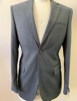 Mens, Suit, Jacket, CARAVELLI, Gray, Polyester, Viscose, Solid, 36R, 2 Button, Flap Pockets,2 Vent