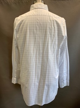 Mens, Casual Shirt, BANANA REPUBLIC, White, Black, Cotton, Grid , 35, 175, L/S, Button Front, Collar Attached,