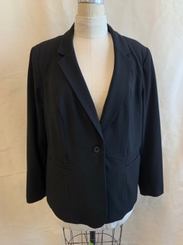 Womens, Blazer, LANE BRYANT, Black, Polyester, Rayon, Solid, XXL, Single Breasted, 1 Button, Notched Lapel, 2 Buttons, 3 Button Cuffs
