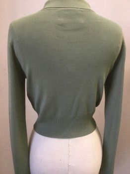Womens, Sweater, DION LEE, Sage Green, Rayon, Nylon, Solid, 6, Fine Knit, C.A., Gold Tone Circle Buttons, Rib Knit Sleeves And Waistband, Banlon Like Feel, Some Pilling On Sleeves