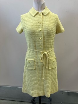 DALTON, Light Yellow Cotton Sweater Knit, B.F., C.A., S/S, Matching BELT, 2 Pckts,