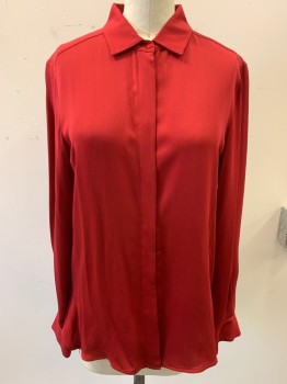 Womens, Top, MAX MARA, Ruby Red, Silk, Solid, 2, L/S, Button Front