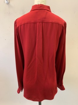 Womens, Top, MAX MARA, Ruby Red, Silk, Solid, 2, L/S, Button Front