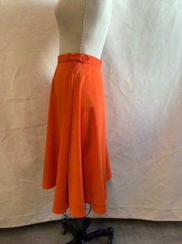 Womens, Skirt, Below Knee, AMERICAN APPAREL, Orange, Polyester, Solid, W 26, S, 1/2 Circle, Lined, Side Zip, Button Tap Waistband,
