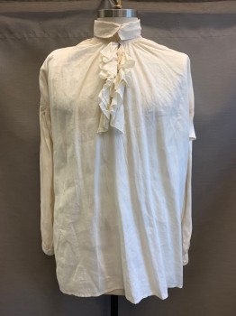 Mens, Historical Fiction Shirt, MTO, Cream, Cotton, Solid, 2XL, C.A., Ruffle Down Front, L/S, 3 Buttons at Collar,