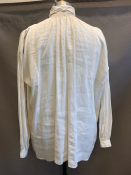 MTO, Cream, Cotton, Solid, C.A., Ruffle Down Front, L/S, 3 Buttons at Collar,