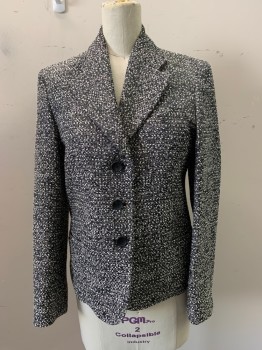 Womens, Blazer, PAUL SMITH, Lt Gray, Black, Wool, 2 Color Weave, 32, Notched Lapel, 3 Buttons, 3 Pockets, Lavender and White Thread