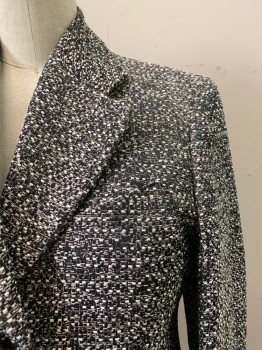 Womens, Blazer, PAUL SMITH, Lt Gray, Black, Wool, 2 Color Weave, 32, Notched Lapel, 3 Buttons, 3 Pockets, Lavender and White Thread