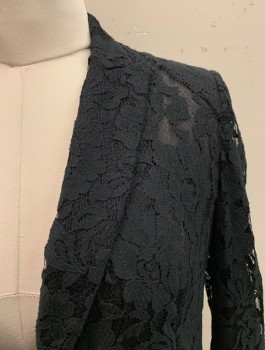 Womens, Blazer, DKNY, Black, Cotton, Nylon, Solid, Floral, 8, Peaked Lapel, 1snap Button, Single Breasted, 2 Pockets,