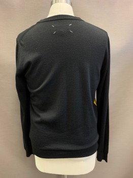 Mens, Pullover Sweater, MAISON MARGIELA, Black, Yellow, Polyester, Color Blocking, L, L/S, Crew Neck